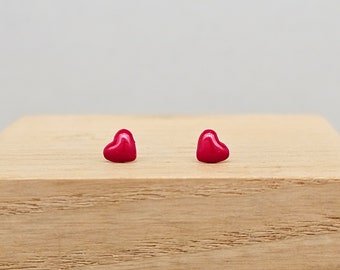 Sterling Silver Red Enamel Heart Stud Earrings