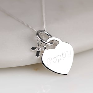 Personalised Engraved Silver Heart Necklace With Christening Cross