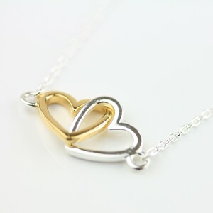 Interlocking Pair Of Solid Silver and Gold Hearts Necklace image 3