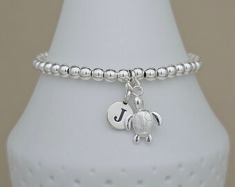 Turtle Charm Personalised Beaded Bracelet