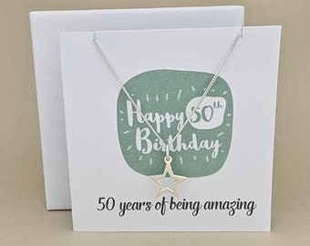 Boxed 50th Birthday Star Necklace Card