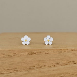 Sterling Silver White Enamel Flower Stud Earrings