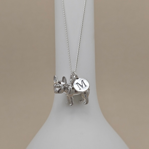 Collier personnalisé en argent sterling à breloques bouledogue français