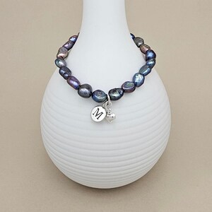 Personalised Black Freshwater Pearl Bracelet with Solid Silver or Gold Petite Heart Charm