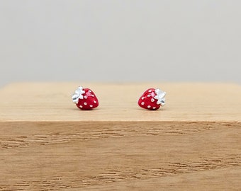 Sterling Silver Enamel Strawberry Stud Earrings