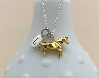 Personalised Origami Horse Necklace in Solid Silver, Rose Gold or Gold