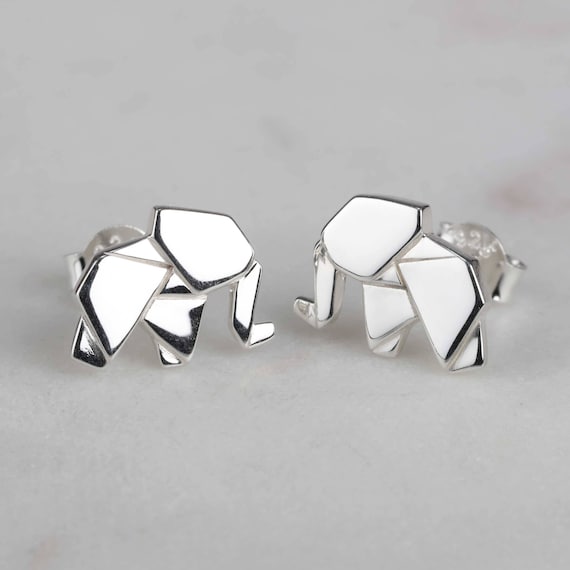 Sterling Silver Origami Elephant Dangle Earrings Sterling Silver Origami Elephant Dangle Earrings