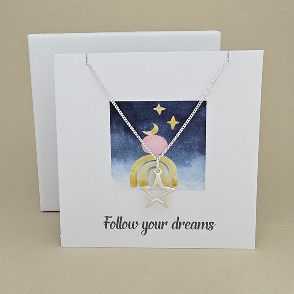 Carte de collier étoile "Suivez vos rêves" en boîte