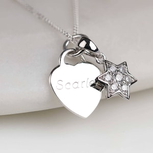 Personalised Engraved Children&#39;s Heart And Star Necklace