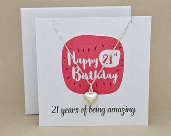 Boxed 21st Birthday Heart Necklace Card