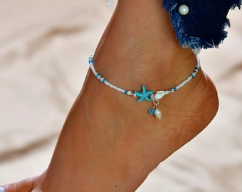 Starfish Ankle Bracelet Turquoise Starfish With Seashell Ships USA