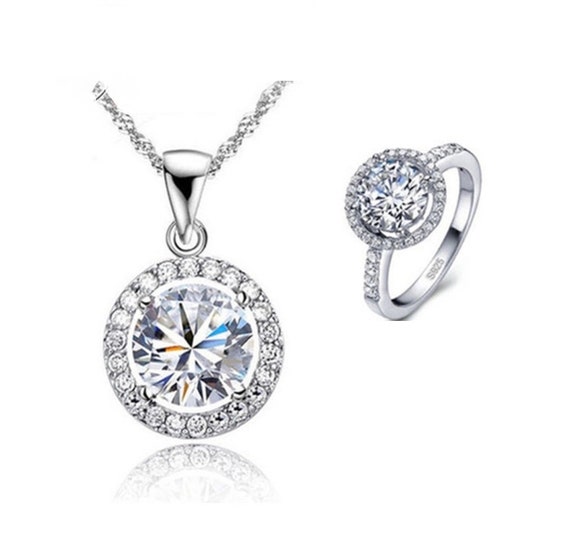 Sterling Silver Necklace and Ring Set Ships USA