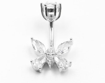 Sterling Silver Belly Button Ring Butterfly Ships USA