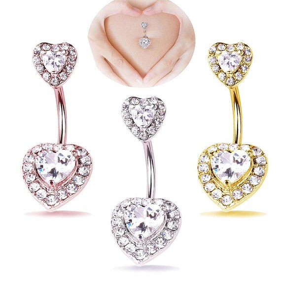 Belly Button Ring Heart Rose Gold OR Silver OR Gold Ships USA - Main Image
