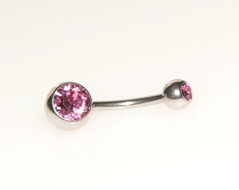 Belly Button Ring Double Rose Gem Dual Crystals Ships USA