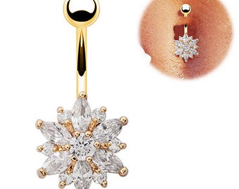 Belly Button Ring Flower With Clear Stones Ships USA