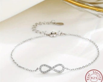 Sterling Silver Infinity Anklet Bracelet With Clear Stones Ships USA
