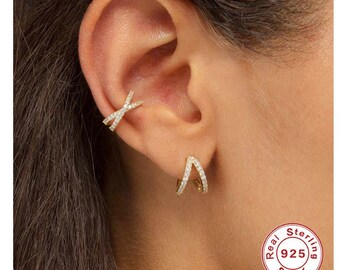 Sterling Silver Ear Cuff With Clear Stones Ships USA