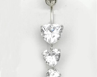 Belly Button Ring Sterling Silver Heart Ships USA