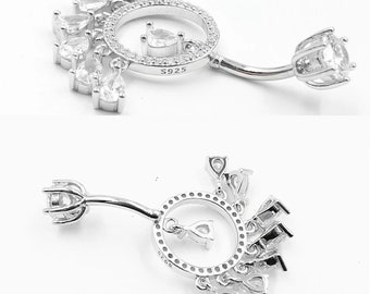 Sterling Silver Belly Ring With Clear Stones Ships USA