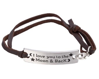I Love You To The Moon & Back Leather Bracelet Ships USA