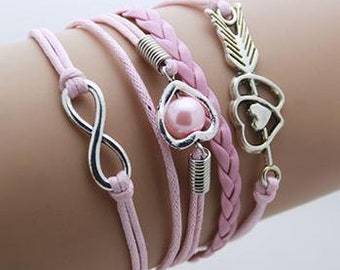 Bohemian Hearts Infinity Pink Bracelet Ships USA