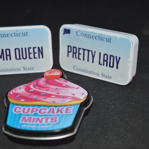 Mini tins / set of 3 / Cupcake Mints / Drama Queen / Pretty Lady / 2.5&quot; / metal / tins / Connecticut / metal tins / storage tins / small tin
