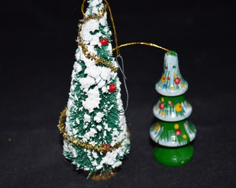 Tree ornaments / set of 2 / wood tree / brush tree / 3" /  5" / green / Christmas tree / ornaments / holiday decor / Christmas decor