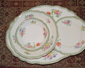 Johnson Brothers Old Staffordshire Malvern pattern china green pink floral gold trim Discontinued pattern Malvern
