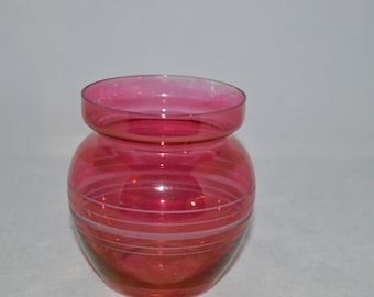 Red Vase / glass / white stripes / 4" x 3" / vase / red / red glass / flowers / red glass vase / small vase / colored glass