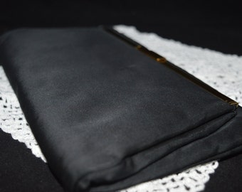 Embrague satinado negro / bolso / embrague / bolso de noche / negro / adorno de oro / Peck & Peck / Nueva York / bolso vintage / embrague vintage