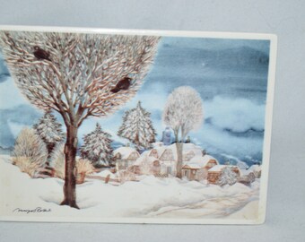 Snowy / winter scene / porcelain / 5.75" x 4" / winter / winter decor / house / village / tabletop / home decor / winter decor