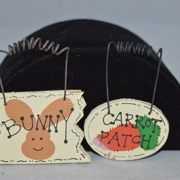 Two bunny signs / wire hangers / "Bunny" / "Carrot Patch" / 2.5" x 2" / Easter signs / signs / bunny signs / wood / metal / Easter tree
