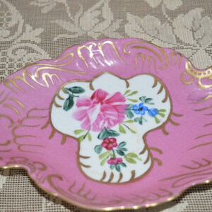 Regal China / pink dish / floral center / gold trim / crown mark 1882 / china / Regal / vintage dish / catch all dish / pink / white