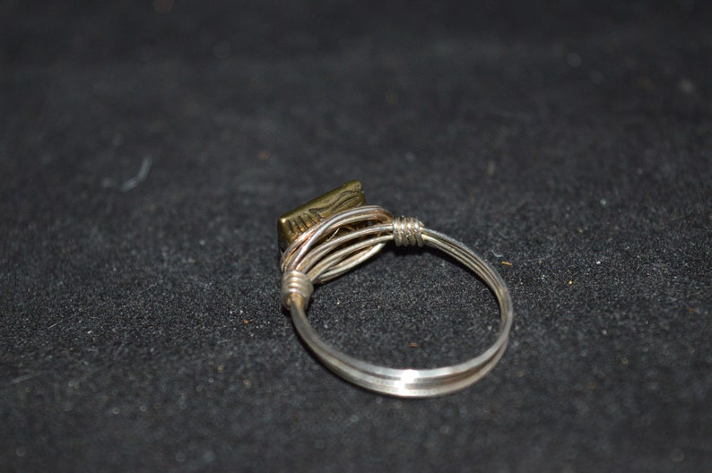 Silver wire ring with bronze charm size 8 silver wire ring bronze ring silver ring jewelry