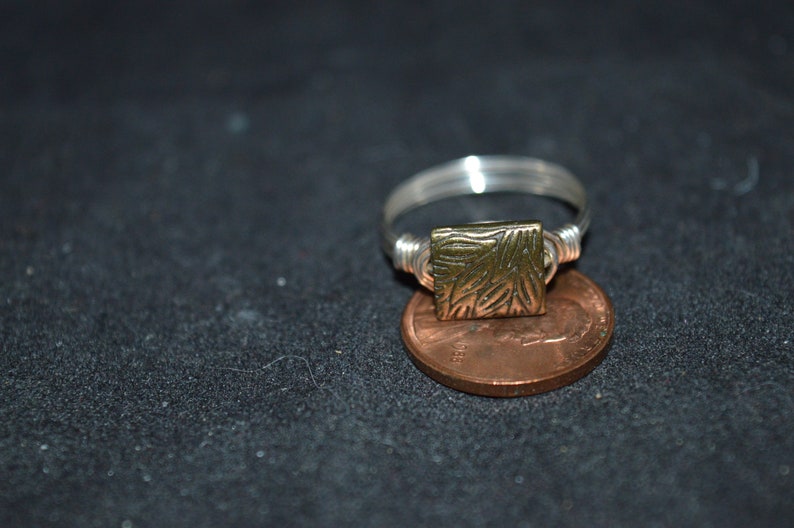 Silver wire ring with bronze charm size 8 silver wire ring bronze ring silver ring jewelry