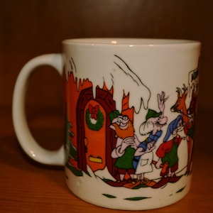 SALE / Christmas mug / Santa / Reindeer / Elves / holiday mug / mug / red / coffee cup / ceramic / festive mug / green / blue