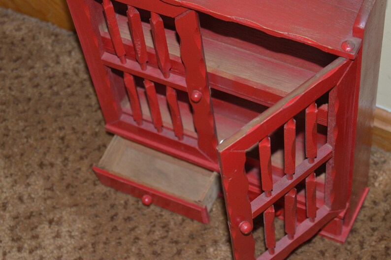 Red cabinet curio spice rack two doors 2 drawers 12 x 11 x 2.5 red cabinet kitchen curio cabinet spice cabinet
