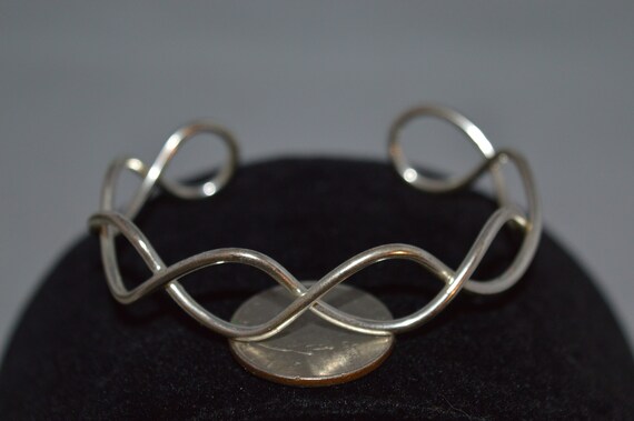Bangle bracelet / silvertone / loop / 2.5" x 2" /… - image 2
