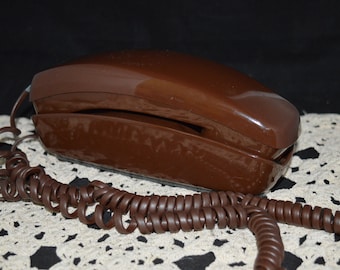 Trimline Telefoon / roterend / bruin / jaren 1980 / 8&quot; x 2&quot; x 3,5&quot; hoog / analoog / telefoon / telefoon / Trimline / analoge telefoon / vintage telefoon
