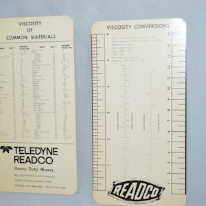 Viscosity Conversions chart / Viscosity of Common Materials / charts / 2- sided chart / 1970s / viscosity / chemistry / Readco