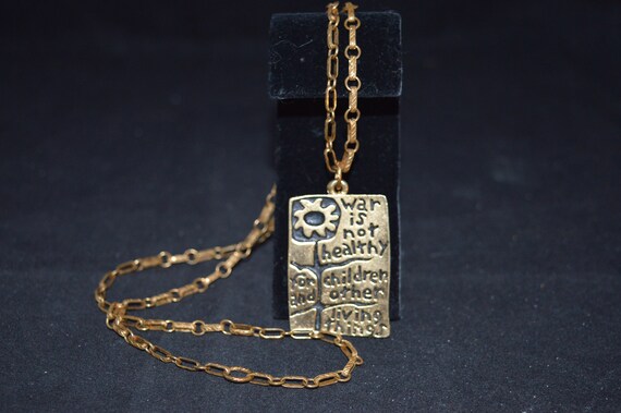 Vintage Peace Necklace / War is Not Healthy for Children and Other