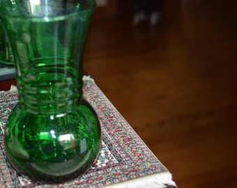 Green glass vase / round bottom / circle middle / flared top / 6.5" x 4"/ Good condition / green vase / glass vase