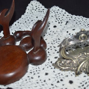 Furniture artifacts / mahogany / wood / holder / 5" x 4"  / Pewter handle / paperweight / 4" x 3" x 2.5"  / pewter / artifact /