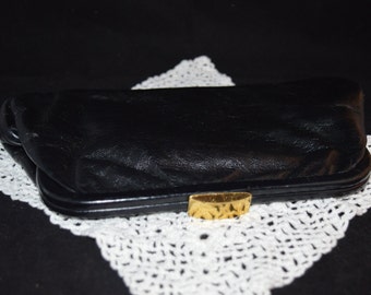 Navy leather clutch / leather bag / leather purse / navy purse / navy bag / navy clutch / gold clasp / paisley lining / soft leather / blue