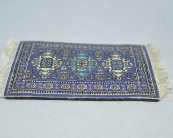 Oriental Rug Coaster / blue oriental pattern / fringe / rubber backing / coaster / rug coaster /