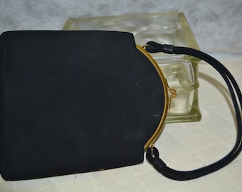 Coblentz / Permasuade / avond tas / zwart / portemonnee / jaren 1960 / gouden trim / satijn / portemonnee / zwart portemonnee / zwart portemonnee / vintage