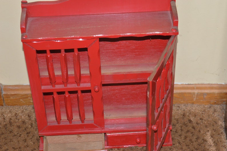 Red cabinet  curio  spice rack  two doors  2 drawers  12 x 11 x 2.5   red  cabinet  kitchen  curio cabinet  spice cabinet
