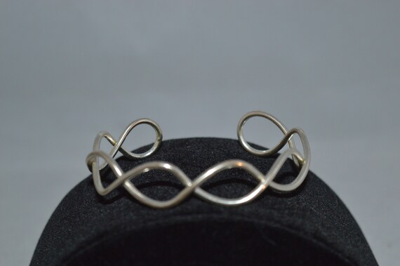 Bangle bracelet / silvertone / loop / 2.5" x 2" /… - image 4