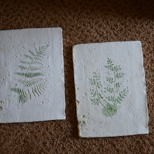 Fern Prints / green / white / heavy / resin plaques / Set of 2 / outdoor / indoor / 10.5&quot; x 8&quot; / plaques / resin / wall decor / wall hanging